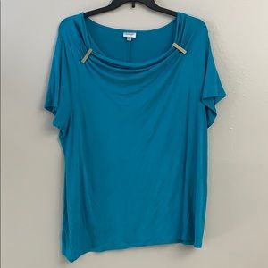 Teal blouse with gold metal accents